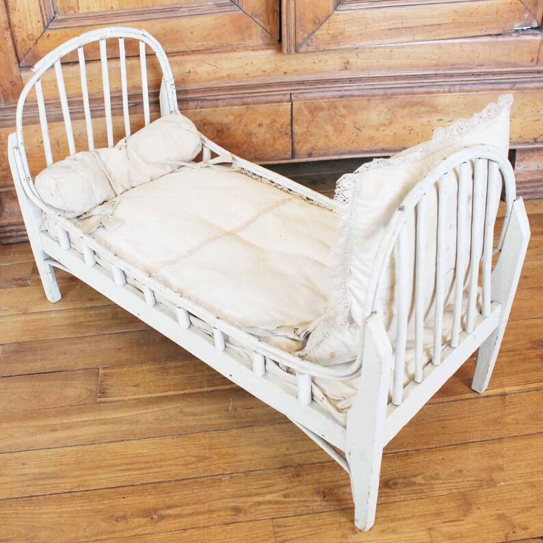 Antique Wood and Cane Doll Bed With Strow Filled Mattress/ Etsy