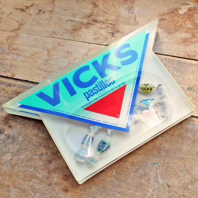 Plaque de Changement Reçu Français Vintage Pour La Boutique Vicks Candy'/Publicité Vicks Pastilles.