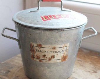 vintage Small bucket with lid Galvanized advertising 'LUFRA'/ Vintage Corona Beer Bucket