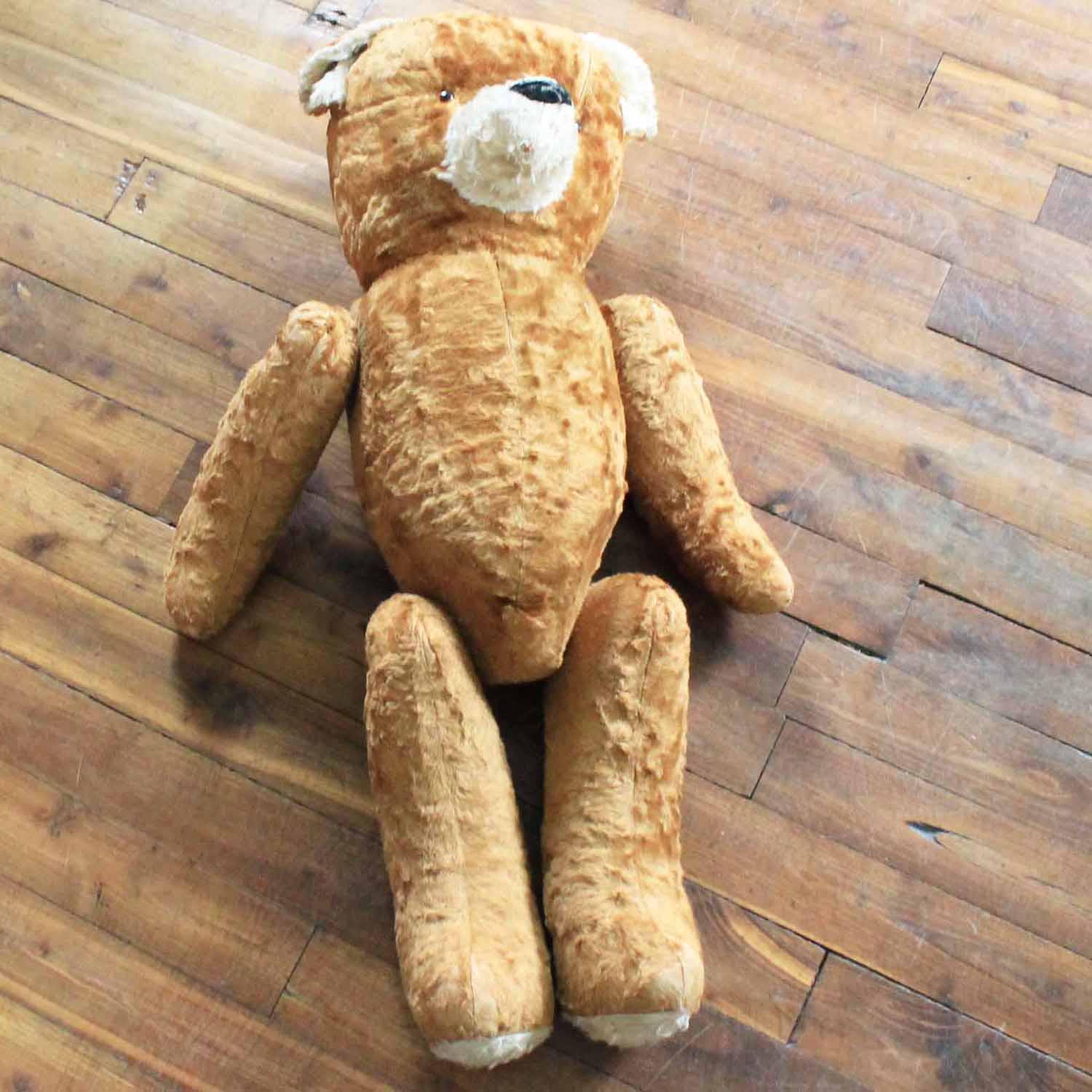 ours peluche ancien oeil verre laine de bois 28cm