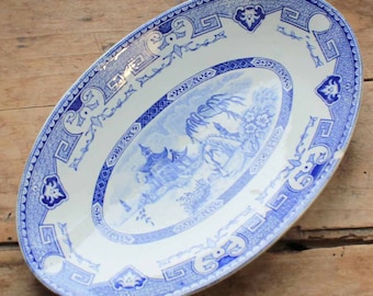 antique Boch freres Ravier, French vintage dish willow pattern, 19th ravier, Handmade Earthenware ironstone