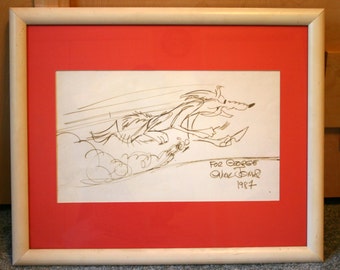 1987 Chuck Jones "Wile E. Coyote" Original Ink Drawing / Framed