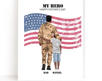 Personalized Father's Day Print, Father's Day Portrait, Father's Day Gift, Custom Father Portrait, My Hero Happy Father's Day Print