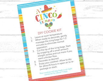 Printable Cinco de Mayo DIY Cookie Kit Instruction Cards, Cinco de Mayo DIY Cookie Kit, Cinco de Mayo Cookie Cards, Cinco de Mayo Gift Tags