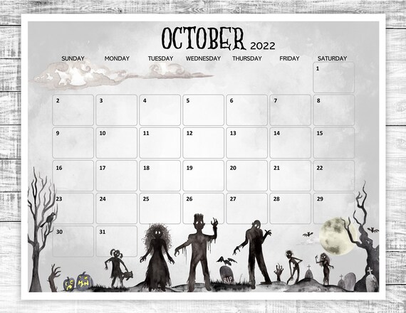 printable october calendar 2022 halloween october calendar etsy ireland