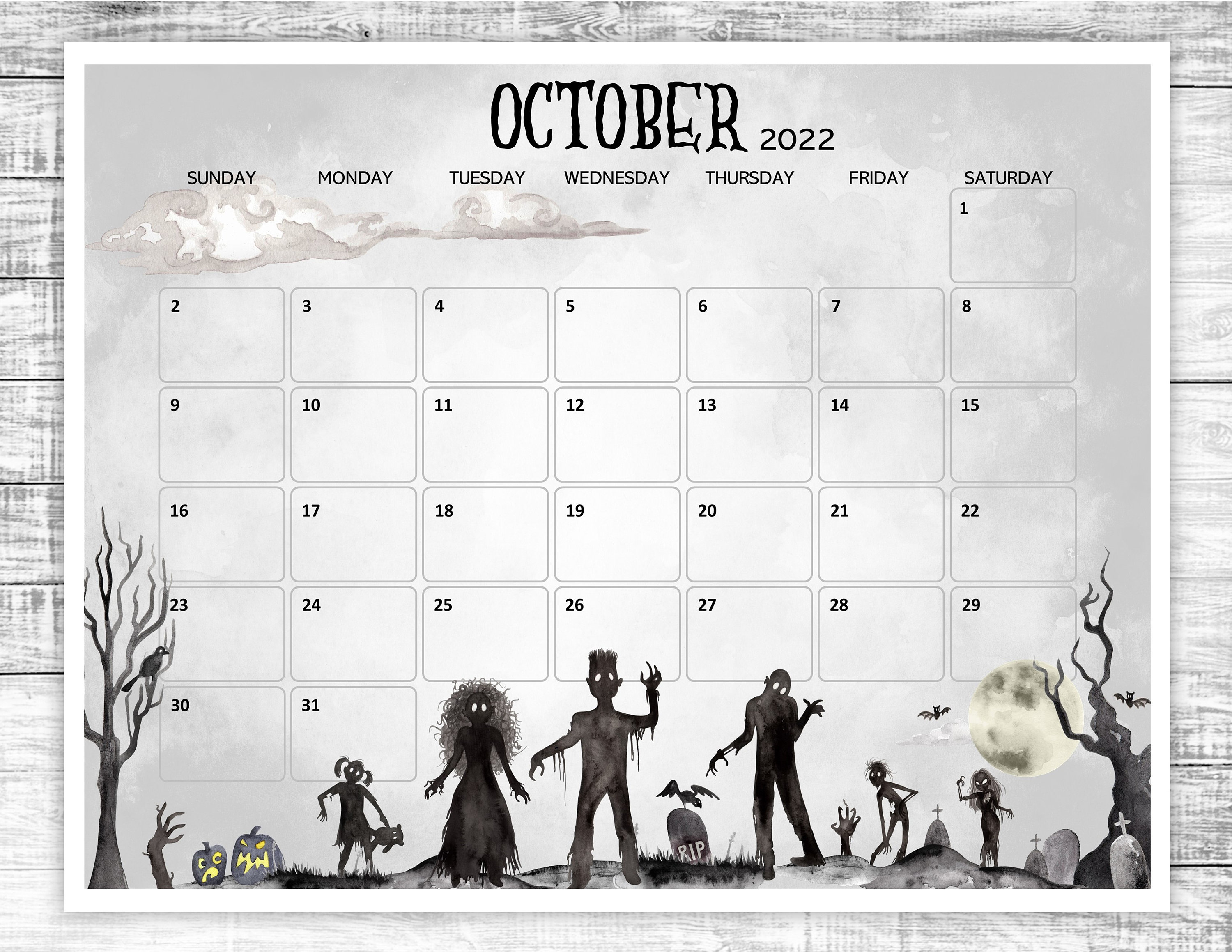 printable october calendar 2022 halloween october calendar etsy denmark