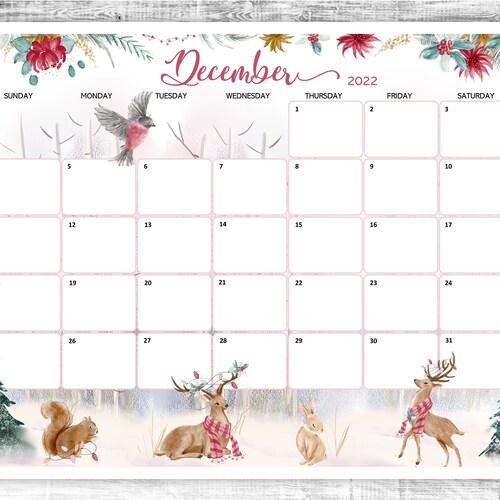 Free Whimsical Christmas Themed 2022 December Printable Calendar Printable December Calendar 2022 Christmas December Calendar | Etsy  Australia