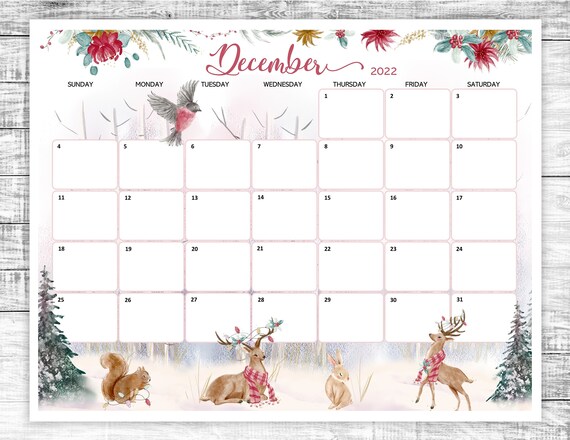 December Christmas Calendar Printable 2022 Printable December Calendar 2022 Christmas December Calendar | Etsy Ireland