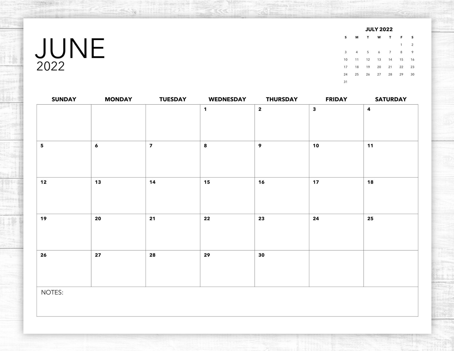 Printable June Calendar 2022 Planner June 2022 Minimalist Etsy Canada