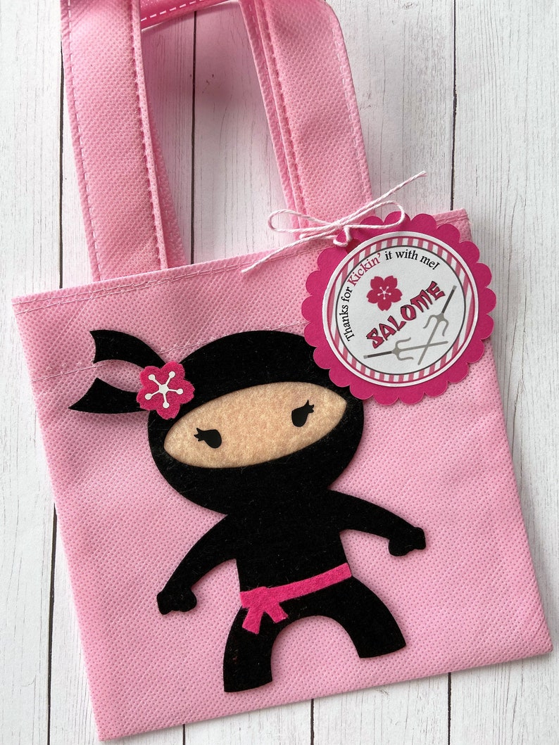 Pink Ninja Girl Favor Bags With Favor Tags Ninja Party Ninja Etsy