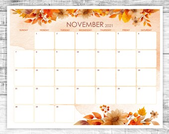 November 2021 Calendar Etsy
