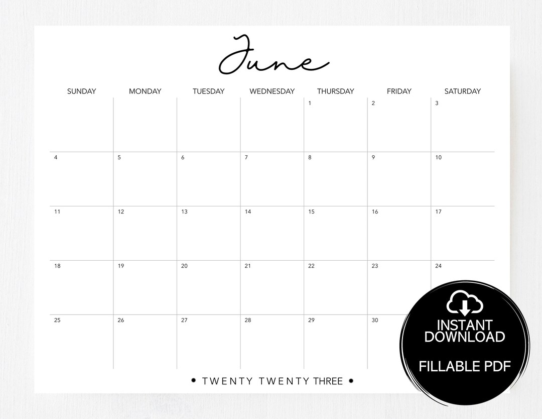 Printable/fillable June Calendar 2023 Planner June 2023 Etsy