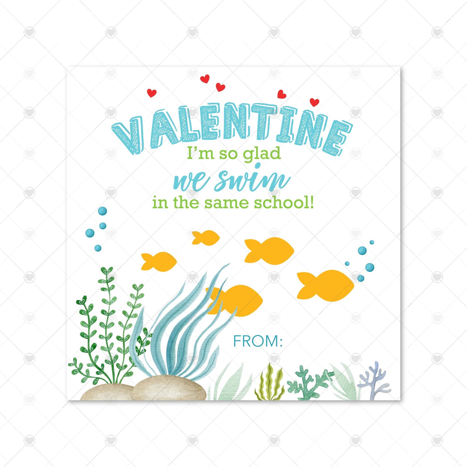Printable Valentine I m So Glad We Swim In The Same School Etsy