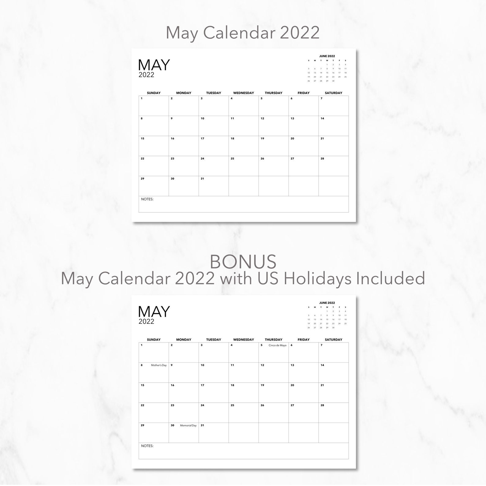 Printable May Calendar 2022 Planner May 2022 Minimalist Etsy