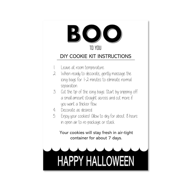 Printable Halloween DIY Cookie Kit Instructions Card | Etsy