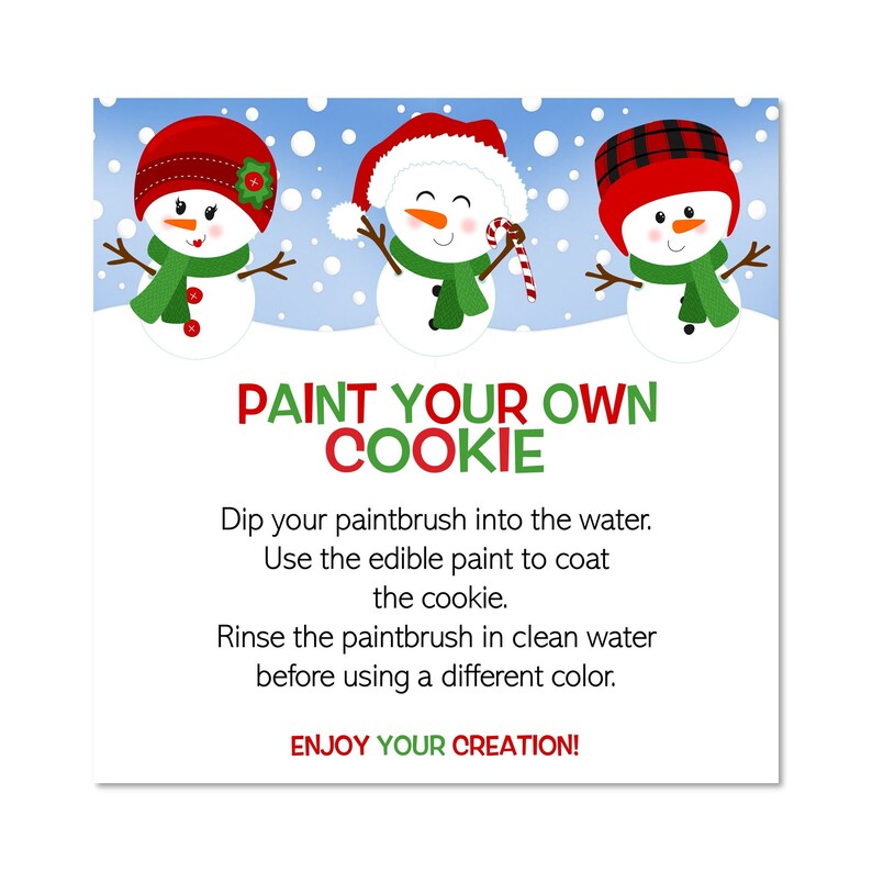 Printable Christmas Paint Your Own Cookie Instruction Tags Etsy