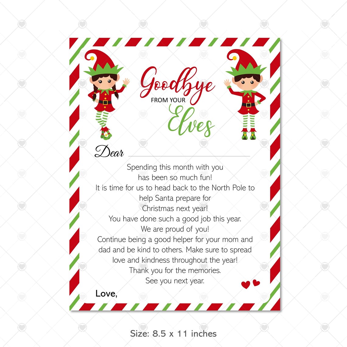 Printable Elves Goodbye Letter Goodbye From Your Elves Etsy UK