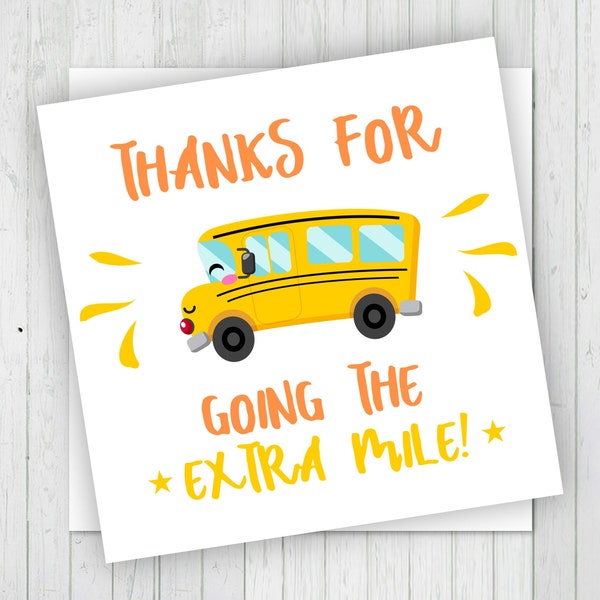 Printable Thanks For Going The Extra Mile Tags, Bus Driver Gift Tags, Bus Driver Cookie Tags, Bus Driver Appreciation Tags, Bus Driver Tags