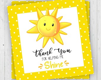 Printable Thank You For Helping Me Shine Tags, Teacher Gift Tags, Teacher Cookie Tags, Teacher Appreciation Tags, Thank You Teacher Tags