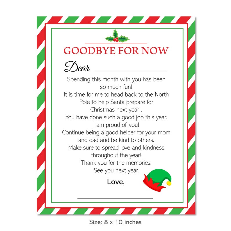 Printable Elf Goodbye Letter