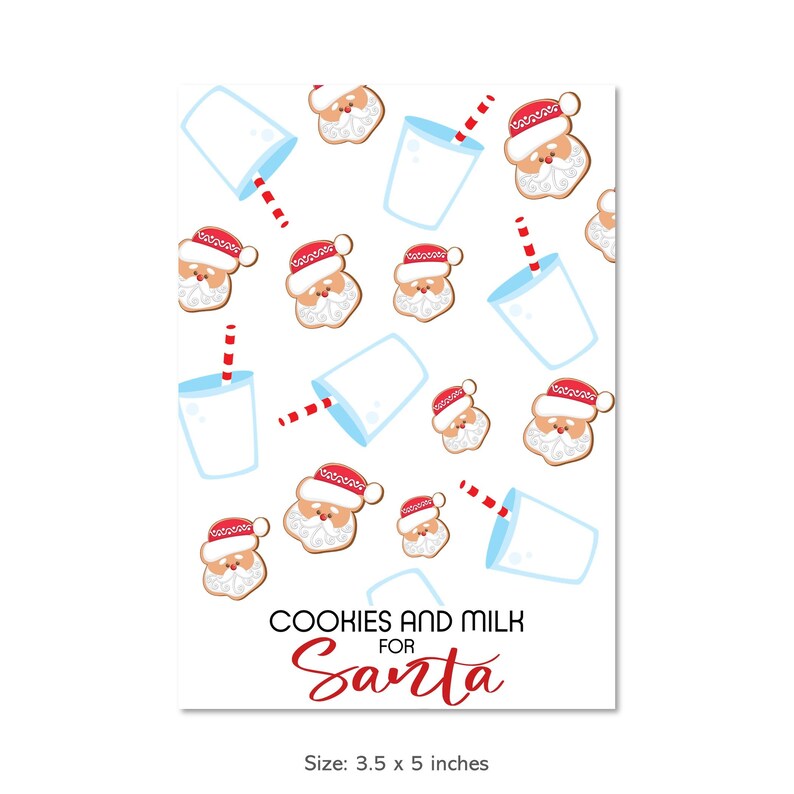 Printable Cookies and Milk for Santa Cookie Cards Cookies for | Etsy