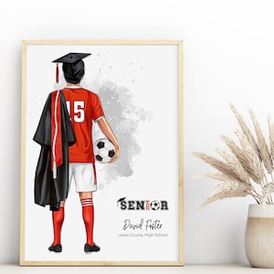 Impresión personalizada de graduación de fútbol, regalo de graduación de fútbol, impresión de graduación personalizada, regalo de graduación de fútbol, regalo de fútbol senior, impresión de fútbol