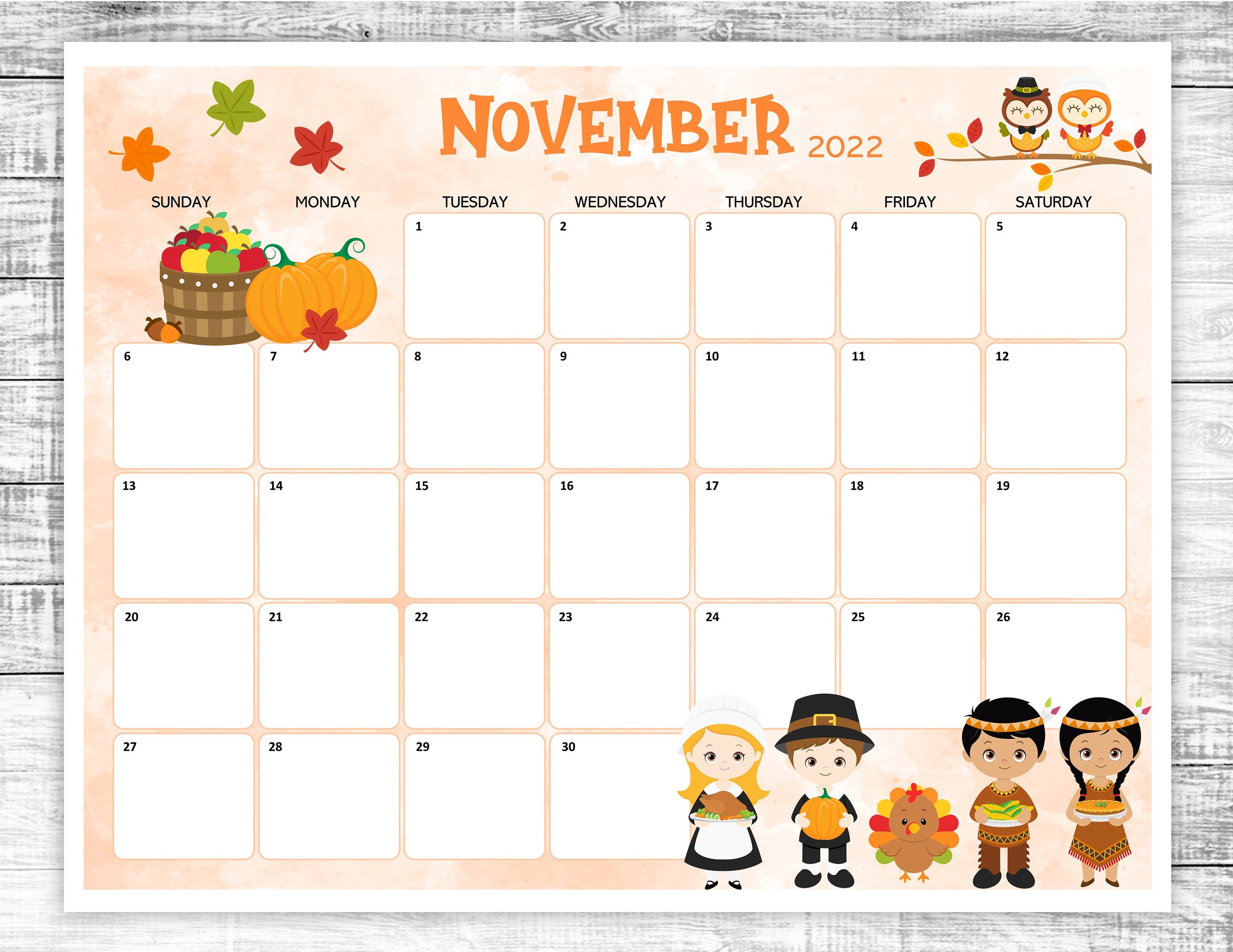 printable november calendar 2022 thanksgiving november etsy australia