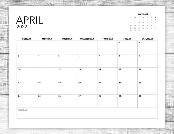 printable april calendar 2022 planner april 2022 minimalist etsy