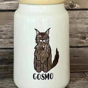 Personalized Cat Treat Jar, Cat treat Jar, Cat treat canister, hand drawn Cat treat jar, gift for Cat, pet treats, Cat gift, Cat mom