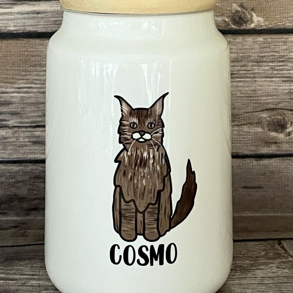 Personalized Cat Treat Jar, Cat treat Jar, Cat treat canister, hand drawn Cat treat jar, gift for Cat, pet treats, Cat gift, Cat mom