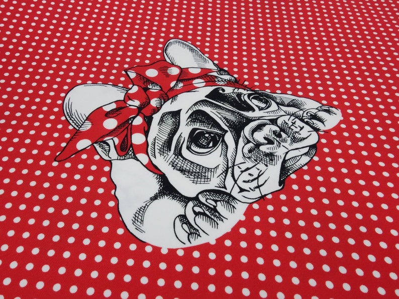 Fabric Jersey Cotton Pugs Pugs Dogs Panel 0.8m x 1.50m Red White Children/'s Fabric Dress Fabric Miss by Julie