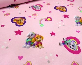 Fabric Cotton Jersey Paw Patrol Hearts Pink Colorful Children's Fabric Dress Fabric Licensed Fabric