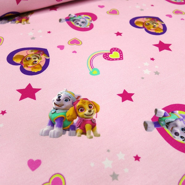 Stoff Baumwolle Jersey Paw Patrol Herzen rosa bunt Kinderstoff Kleiderstoff Lizenzstoff