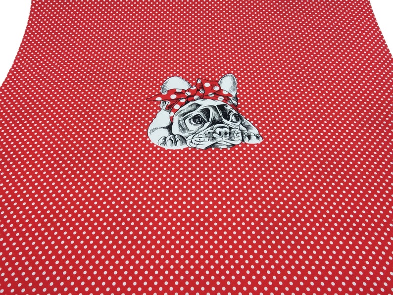 Fabric Jersey Cotton Pugs Pugs Dogs Panel 0.8m x 1.50m Red White Children/'s Fabric Dress Fabric Miss by Julie