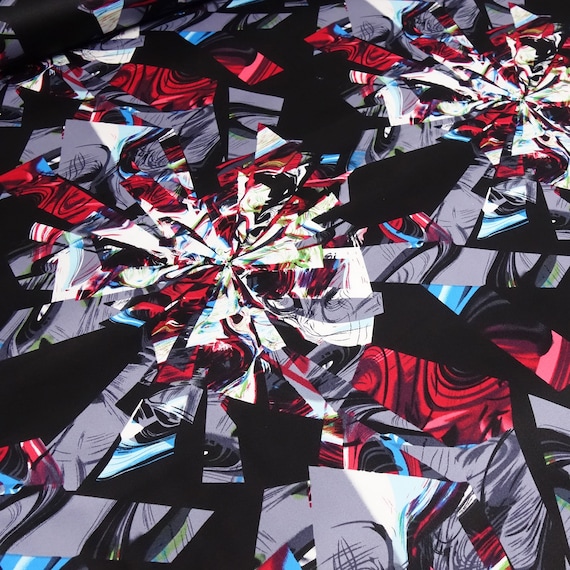 Stretch-Baumwoll-Satin Stoff, Abstrakter Print In Schwarz, Weiß, Grau – Meterware, 140 Cm Breit, 97% Baumwolle, 3% Elasthan
