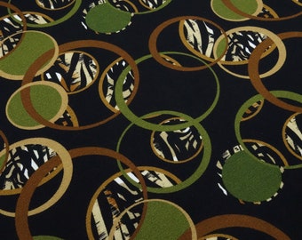 Fabric cotton jersey squiggle circles design black olive brown beige dress fabric