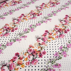 Fabric cotton jersey flowers dots pink red orange dress fabric