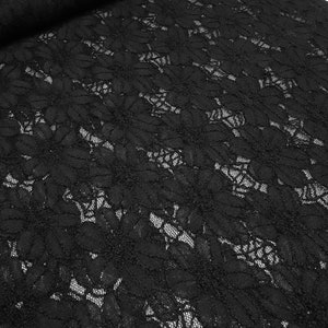 Stoff Spitze Spitzenstoff elastisch mit Blumenmuster schwarz Kleiderstoff
