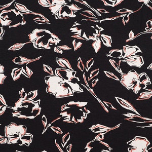 Fabric viscose jersey floral pattern roses design black red white dress fabric