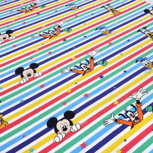 Fabric Cotton Jersey Disney Mickey Mouse Donald Goofy Pluto Colorful Striped Children s Fabric Dress Fabric Licensed Fabric Etsy