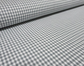 Fabric 100% cotton 2 mm Zefir check white light gray checked dress fabric decorative fabric blouse fabric