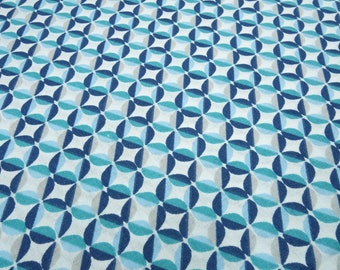 Tissu coton popeline ornements motif graphique bleu pétrole blanc robe tissu chemisier tissu tissu décoratif