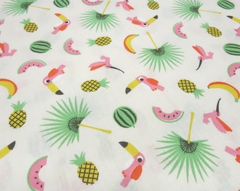 Fabric cotton poplin parrot melon pineapple palm trees vanilla colorful blouse fabric children's fabric