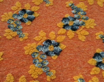 Stoff Ital. Musterwalk Walkloden Relief Blumen orange curry grau Mantelstoff Kleiderstoff Trachtenstoff