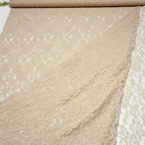 Stoff Stretch Spitze Spitzenstoff mit Blumen Rosen Ranken Design beige sand Kleiderstoff
