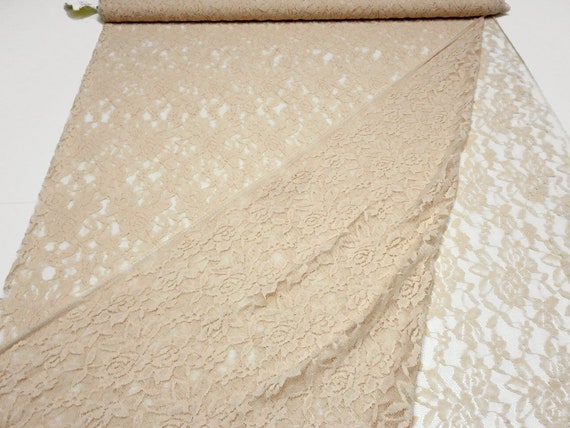 Stoff Stretch Spitze Spitzenstoff mit Blumen Rosen Ranken Design beige sand Kleiderstoff