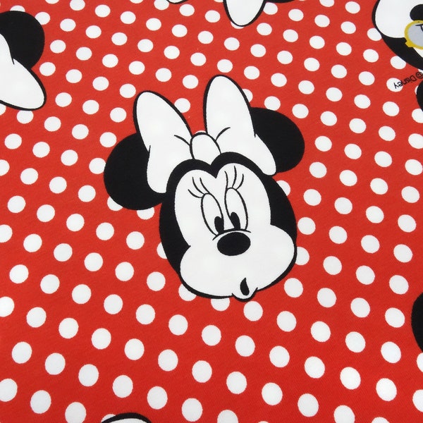 Tissu en jersey de coton à pois Disney Minnie Mouse design rouge blanc noir tissu pour enfants robe tissu licence tissu