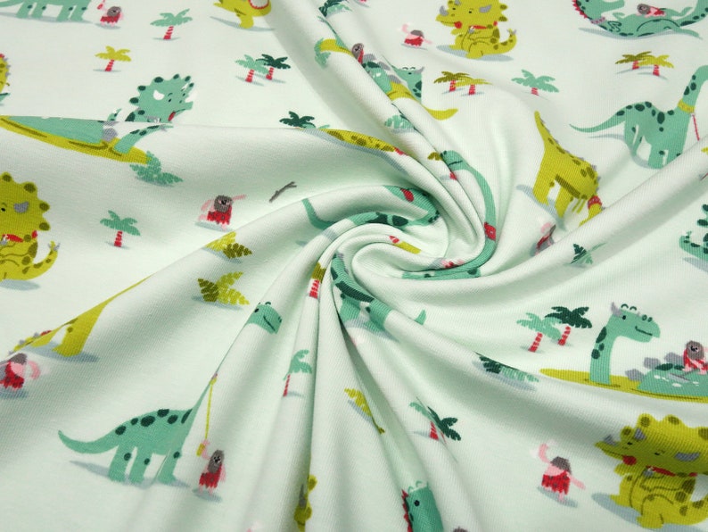 Fabric cotton jersey dinos dinosaur mint kiwi green colorful children/'s fabric garment Little Darling