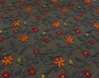 Stoff Ital. Musterwalk Walkloden Kochwolle Relief Blumen braun gelb orange grau Mantelstoff Kleiderstoff Jackenstoff