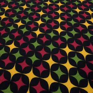 Fabric viscose French Terry with retro star design black mustard burgundy green dress fabric